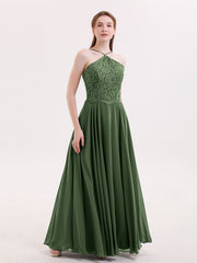 Dentelle et Mousseline Robe Demoiselle d'honneur Olive Verte Grande Taille