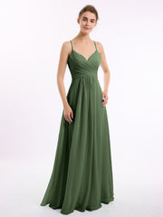 Spaghetti Bretelle Col En V Mousseline Robes Olive Verte Grande Taille