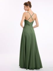 Spaghetti Bretelle Col En V Mousseline Robes Olive Verte Grande Taille