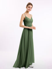 Spaghetti Bretelle Col En V Mousseline Robes Olive Verte Grande Taille
