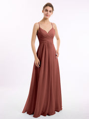 Spaghetti Bretelle Col En V Mousseline Robes terracotta