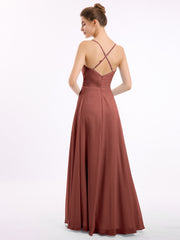 Spaghetti Bretelle Col En V Mousseline Robes terracotta Grande Taille