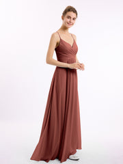 Spaghetti Bretelle Col En V Mousseline Robes terracotta Grande Taille