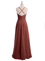 Spaghetti Bretelle Col En V Mousseline Robes terracotta Grande Taille