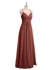 Spaghetti Bretelle Col En V Mousseline Robes terracotta Grande Taille
