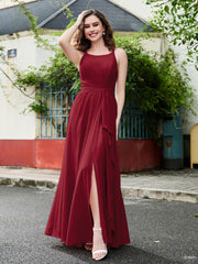 Robe Longue En Mousseline Sans Manches Avec Volant Bordeaux