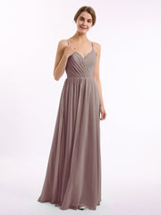 Mousseline Robes De Demoiselle d'Honneur Avec Spaghetti Bretelles Dusk