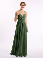 Mousseline Robes De Demoiselle d'Honneur Avec Spaghetti Bretelles Olive Verte Grande Taille