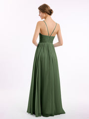 Mousseline Robes De Demoiselle d'Honneur Avec Spaghetti Bretelles Olive Verte Grande Taille