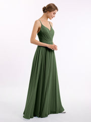Mousseline Robes De Demoiselle d'Honneur Avec Spaghetti Bretelles Olive Verte Grande Taille