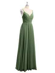 Mousseline Robes De Demoiselle d'Honneur Avec Spaghetti Bretelles Olive Verte Grande Taille