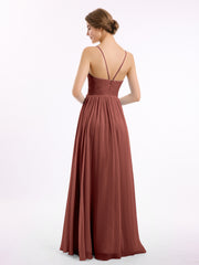 Mousseline Robes De Demoiselle d'Honneur Avec Spaghetti Bretelles terracotta Grande Taille