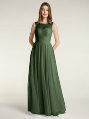 Illusion Col Croisé Tulle Robes De Demoiselle d'Honneur Olive Verte Grande Taille
