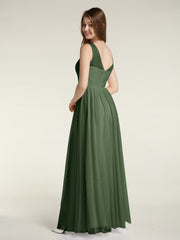 Illusion Col Croisé Tulle Robes De Demoiselle d'Honneur Olive Verte