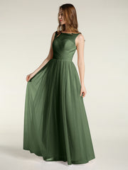 Illusion Col Croisé Tulle Robes De Demoiselle d'Honneur Olive Verte Grande Taille