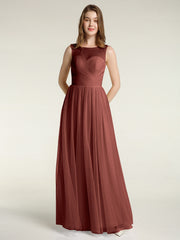 Illusion Col Croisé Tulle Robes De Demoiselle d'Honneur terracotta Grande Taille