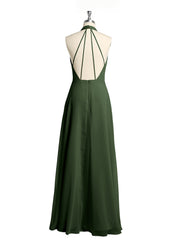 Licou Mousseline Robes Longues De Demoiselle d'Honneur Avec Dos Bas Olive Verte Grande Taille