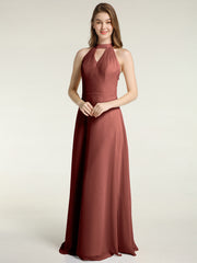 Licou Mousseline Robes Longues De Demoiselle d'Honneur Avec Dos Bas terracotta Grande Taille