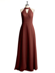 Licou Mousseline Robes Longues De Demoiselle d'Honneur Avec Dos Bas terracotta Grande Taille