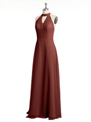 Licou Mousseline Robes Longues De Demoiselle d'Honneur Avec Dos Bas terracotta Grande Taille