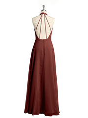 Licou Mousseline Robes Longues De Demoiselle d'Honneur Avec Dos Bas terracotta Grande Taille