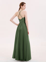 Licou Robe Longue avec Dentelle Bustier Olive Verte Grande Taille