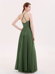 Licou Robe Longue avec Dentelle Bustier Olive Verte