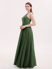 Licou Robe Longue avec Dentelle Bustier Olive Verte Grande Taille