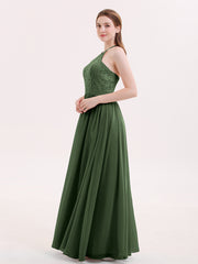 Licou Robe Longue avec Dentelle Bustier Olive Verte