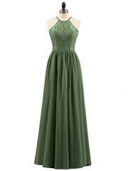 Licou Robe Longue avec Dentelle Bustier Olive Verte