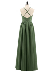 Licou Robe Longue avec Dentelle Bustier Olive Verte Grande Taille