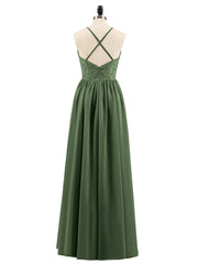 Licou Robe Longue avec Dentelle Bustier Olive Verte