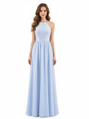 Licou Robe Longue avec Dentelle Bustier Bleu Ciel Grande Taille