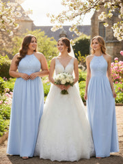 Licou Robe Longue avec Dentelle Bustier Bleu Ciel Grande Taille
