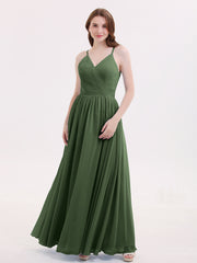 Robe Dos Nu Mousseline avec Col en V Olive Verte Grande Taille