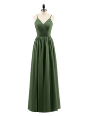 Robe Dos Nu Mousseline avec Col en V Olive Verte