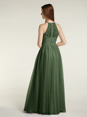 Dentelle Corsage Et Tulle Jupe Robes Longues Olive Verte