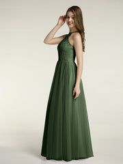 Dentelle Corsage Et Tulle Jupe Robes Longues Olive Verte Grande Taille