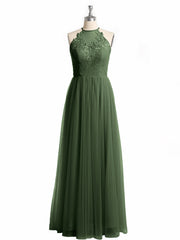 Dentelle Corsage Et Tulle Jupe Robes Longues Olive Verte