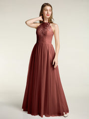 Dentelle Corsage Et Tulle Jupe Robes Longues terracotta Grande Taille