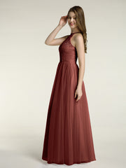 Dentelle Corsage Et Tulle Jupe Robes Longues terracotta Grande Taille