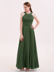 Robe Demoiselle d'honneur Col en Licou Dos Nu Mousseline Olive Verte