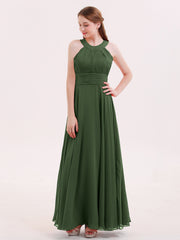Robe Demoiselle d'honneur Col en Licou Dos Nu Mousseline Olive Verte Grande Taille