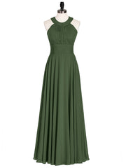 Robe Demoiselle d'honneur Col en Licou Dos Nu Mousseline Olive Verte Grande Taille