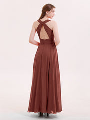 Robe Demoiselle d'honneur Col en Licou Dos Nu Mousseline terracotta Grande Taille