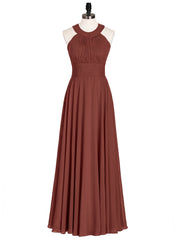 Robe Demoiselle d'honneur Col en Licou Dos Nu Mousseline terracotta Grande Taille