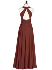 Robe Demoiselle d'honneur Col en Licou Dos Nu Mousseline terracotta Grande Taille