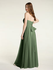 Sans Bretelles Col En Cœur Cou Tulle Robes Avec Nœud Olive Verte Grande Taille