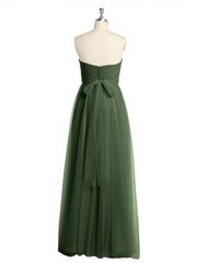 Sans Bretelles Col En Cœur Cou Tulle Robes Avec Nœud Olive Verte Grande Taille