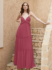 Jupe à Plusieurs Niveaux en Mousseline Robes MaxI Empire Bohème Cannelle Rose